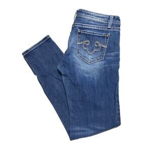 Rerock For Express Womens 6S Skinny Stretch Distressed Denim Blue Jeans GUC-READ